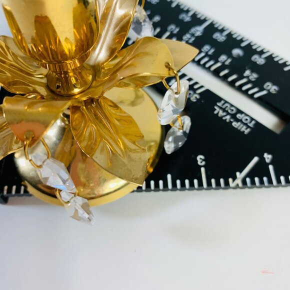 Fancy Hollywood Gold Tone Candlestick Holder Set Chandelier Crystal Dangling Pri - Picture 10 of 11